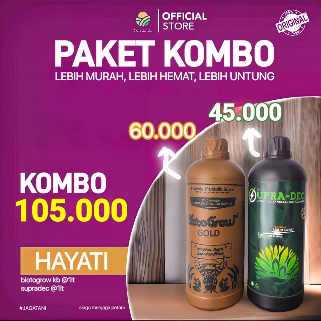 [ ORIGINAL 100% ] PAKET KOMBO BIOTOGROW KB feat SUPRA-DEC dekomposer dan pupuk hayati terbaik all ke