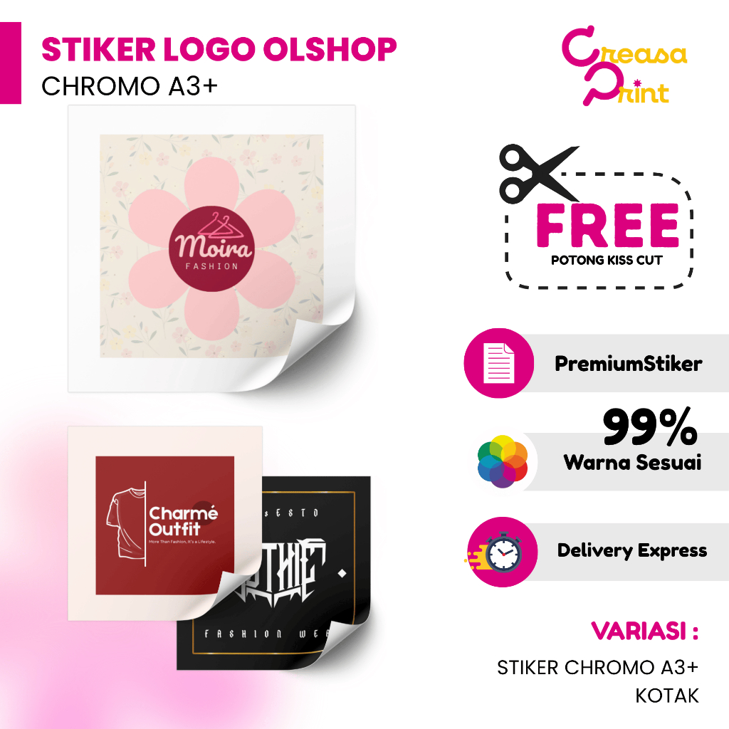 Stiker Logo Olshop | Sticker Logo | Sticker Olshop Fashion | Logo Olshop Fashion -  A3+ Chromo Kotak