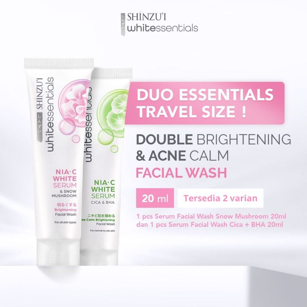 Shinzui WHITEssentials Double Brightening Facial Wash Snow Mushroom dan Cica 20 dan 80 ml