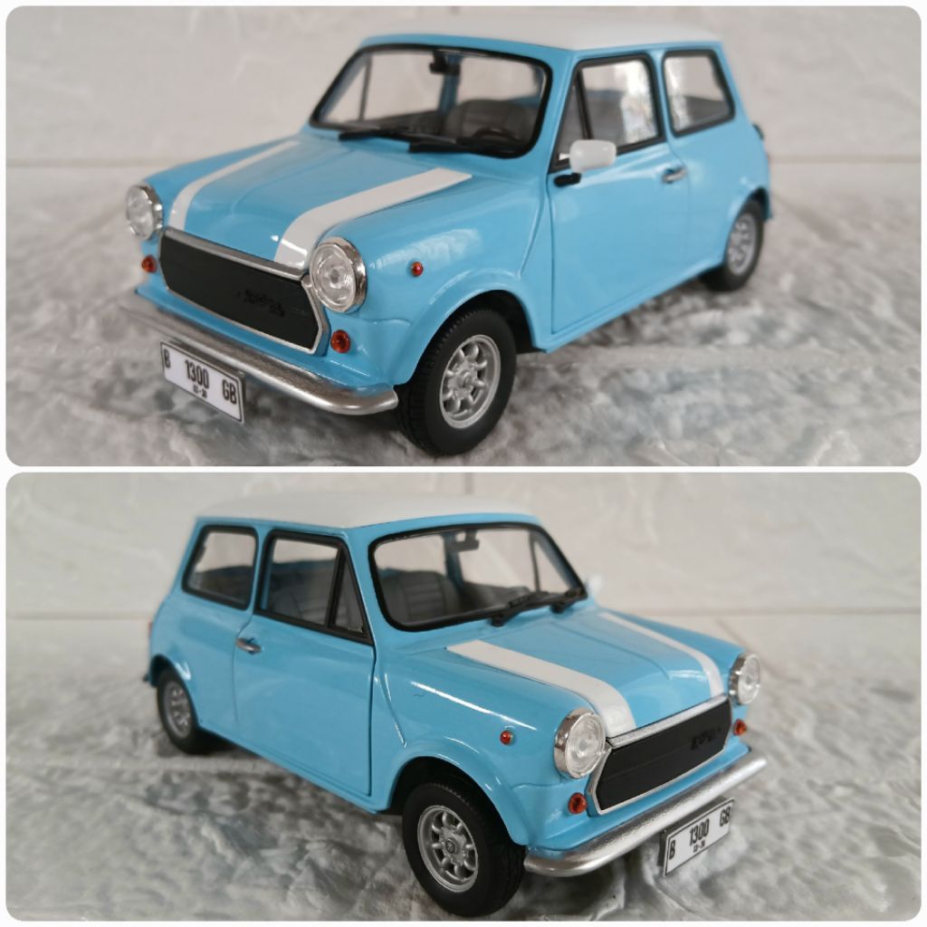 Diecast / Miniatur Welly Morris Mini Cooper Light Sky Blue skala 1:24