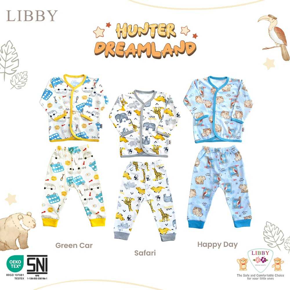 LIBBY Setelan Piyama Baju Panjang Kancing Depan Anak Size S(3-6 Bulan) Hunter Dreamland/Forest Mingl