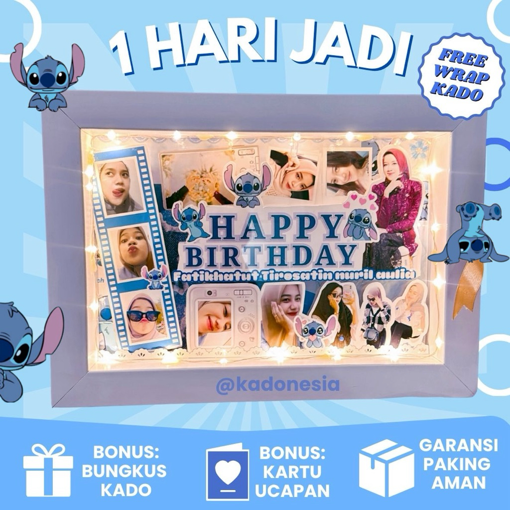 Frame Custom Aesthetic / Bingkai Custom Foto / Scrapbook Foto Lampu Tema Stich