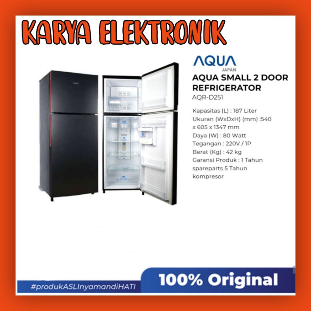 KULKAS AQUA 2 PINTU AQR-D251 GARANSI 7 TAHUN
