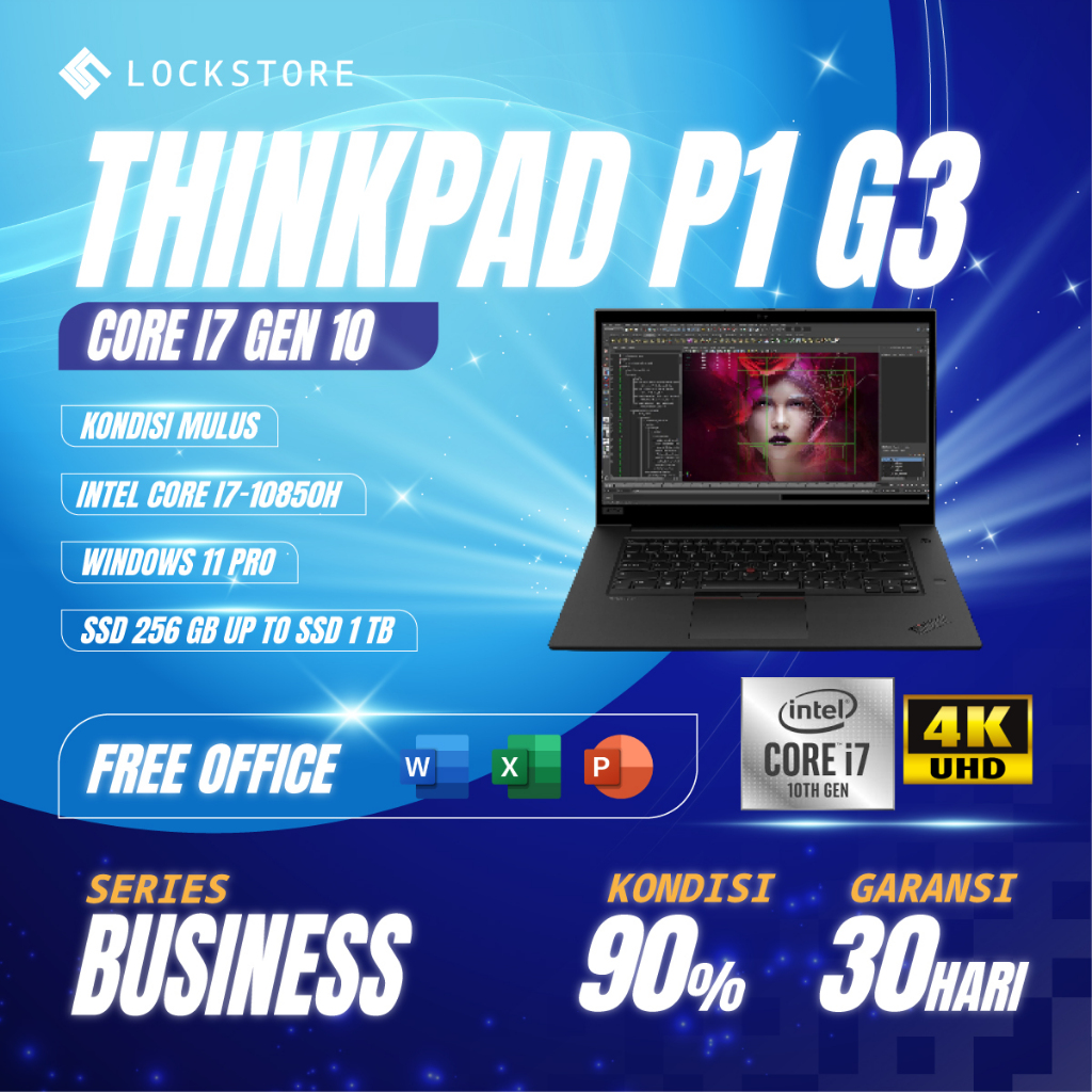 lenovo thinkpad P1 G3 workstation i7 10850H | 32GB | 1TB | Resolusi 4K | touchscreen - 16GB - 256GB