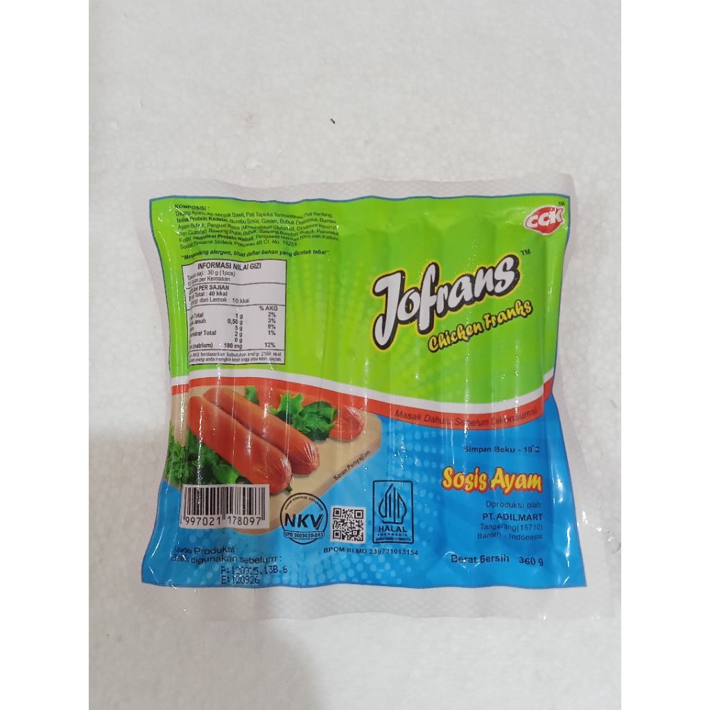 Jofrans sosis ayam/Chicken Franks isi 15s 360gr