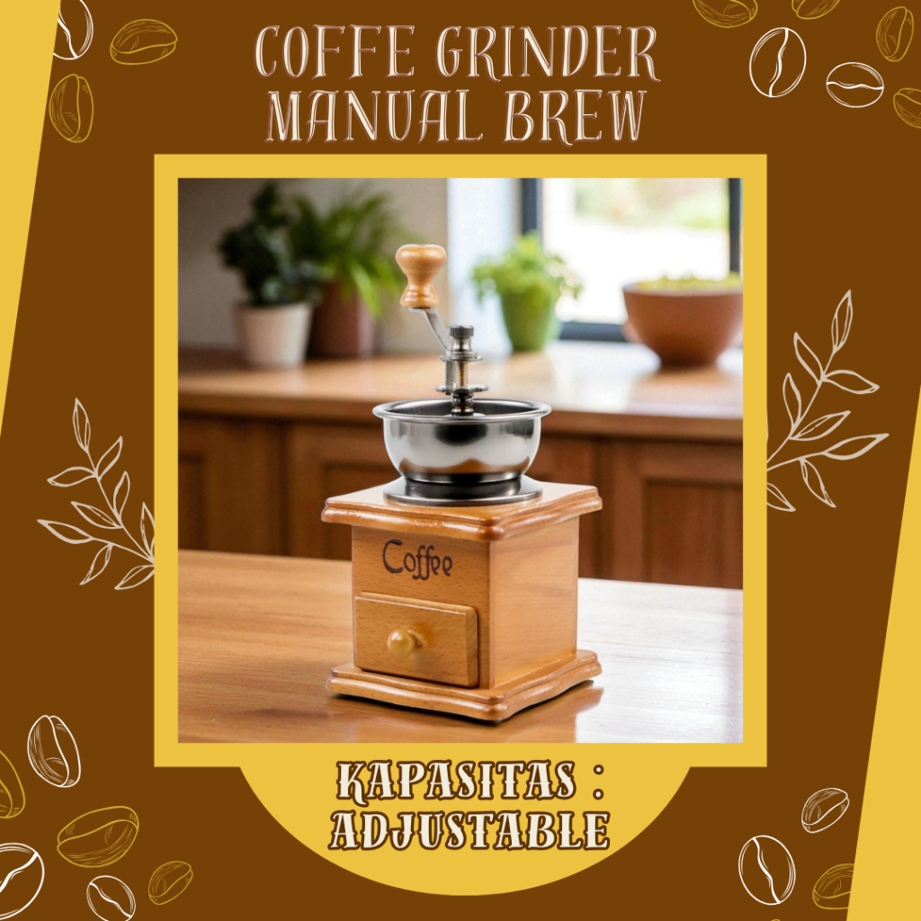 Alat Penggiling Kopi Manual Coffee Grinder Wood Adjustable Espresso Manual Brew