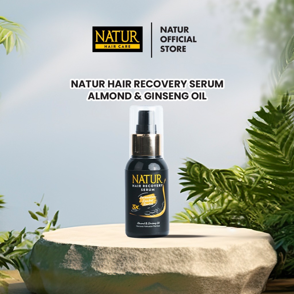 Natur Hair Recovery Serum Almond & Ginseng Oil 60ml Serum Rambut Rontok Rusak Kering Menguatkan Akar