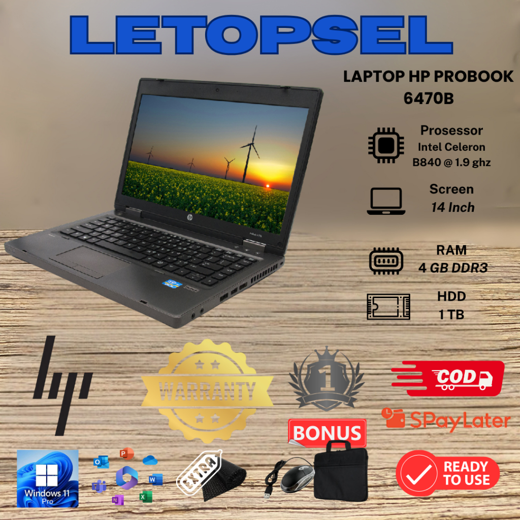 LAPTOP HP PROBOOK 6470b CELERON RAM 4GB // 1TB HDD//BONUS TAS LAPTOP & MOUSE