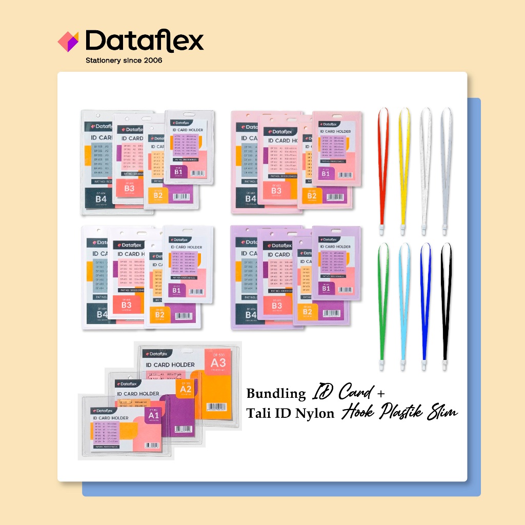 Dataflex Bundling ID Card Warna dan Tali ID Nylon Hook Plastik Slim / Name Tag + Tali CBTNYLK ( Isi 
