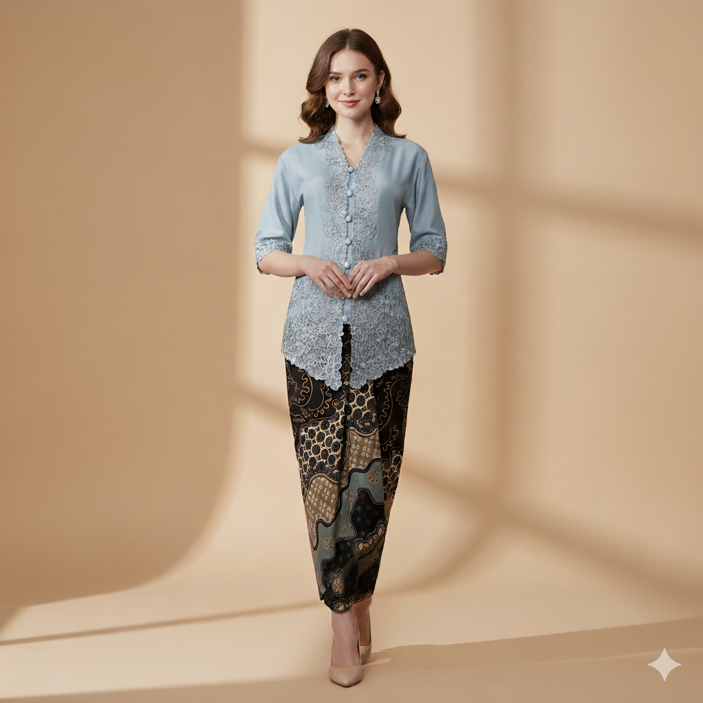 Kebaya Abu Pendek Encim Bordir Katun 767