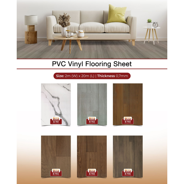Karpet Lantai Vinyl Roll BETA Motif Kayu & Marmer Tebal 0,7mm / Karpet Roll Meteran Termurah