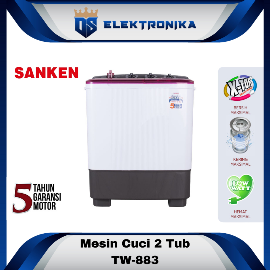 Sanken Mesin Cuci TW-883 EPK/EVL Mesin Cuci 2 Tabung 7 Kg