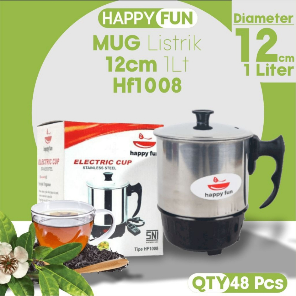 Mug Listrik / Mug Elektrik /Teko Listrik Stainless Steel Merek Happy Fun