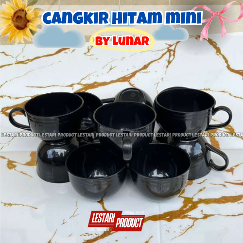 ( 12 PCS ) CANGKIR PLASTIK HITAM MINI LUNAR | CANGKIR TEH | CANGKIR KOPI | CANGKIR MINI | CANGKIR PL