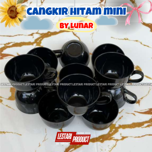 ( 12 PCS ) CANGKIR PLASTIK HITAM MINI LUNAR | CANGKIR TEH | CANGKIR KOPI | CANGKIR MINI | CANGKIR PL