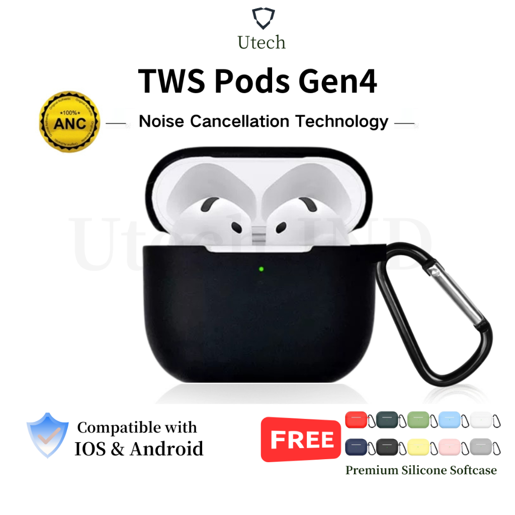 Utech Pods Gen4 TWS Bluetooth 5.3 Earphone Bluetooth with Microphone HiFi Stereo Bass Earbuds with F