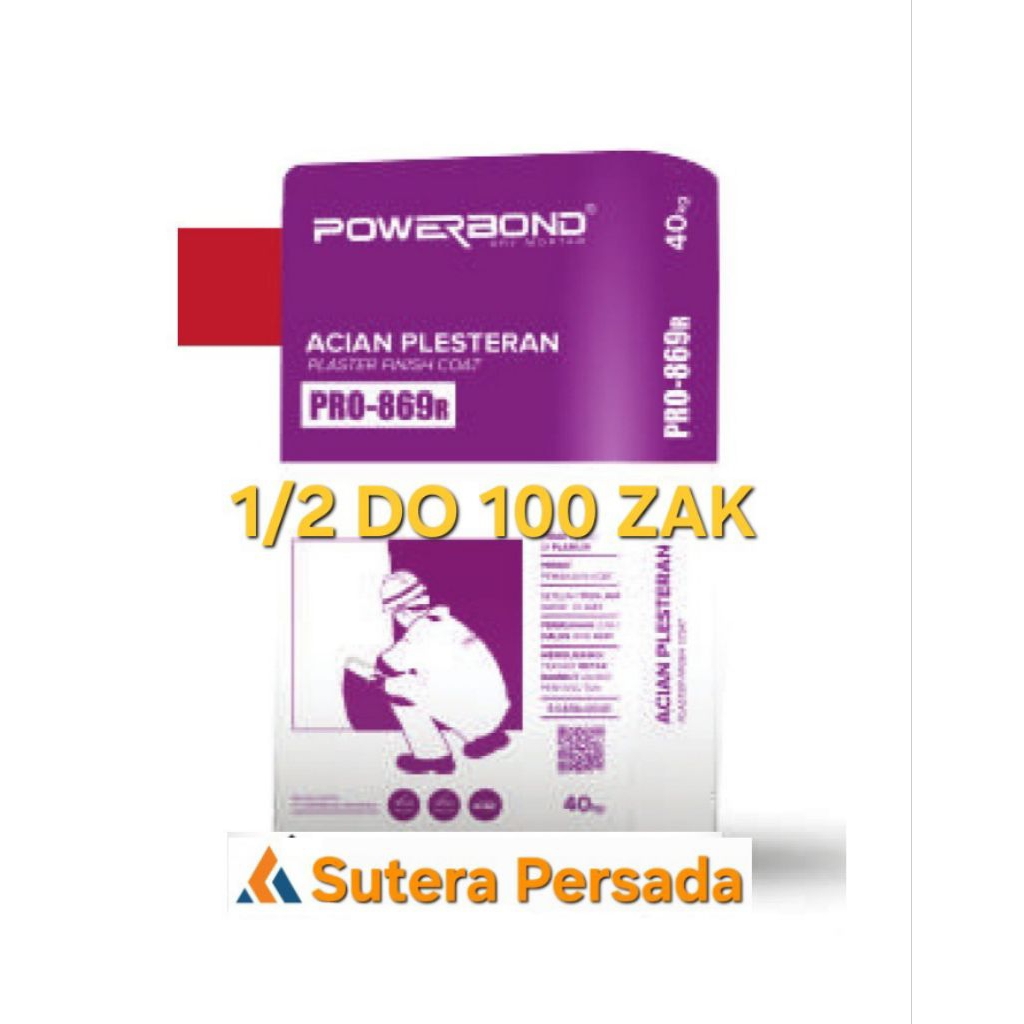 Mortar Instan Powerbond Pro 869R Acian Dinding Plesteran 40kg 1/2DO 100zak