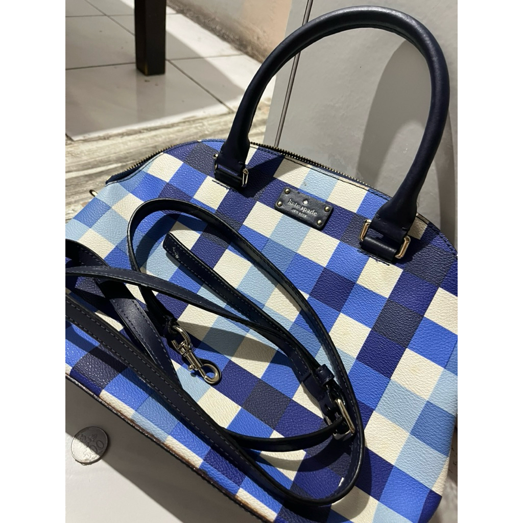 Kate Spade Grove Street Carli satchel Crossbody bag Gingham Blue White ( ORIGINAL )