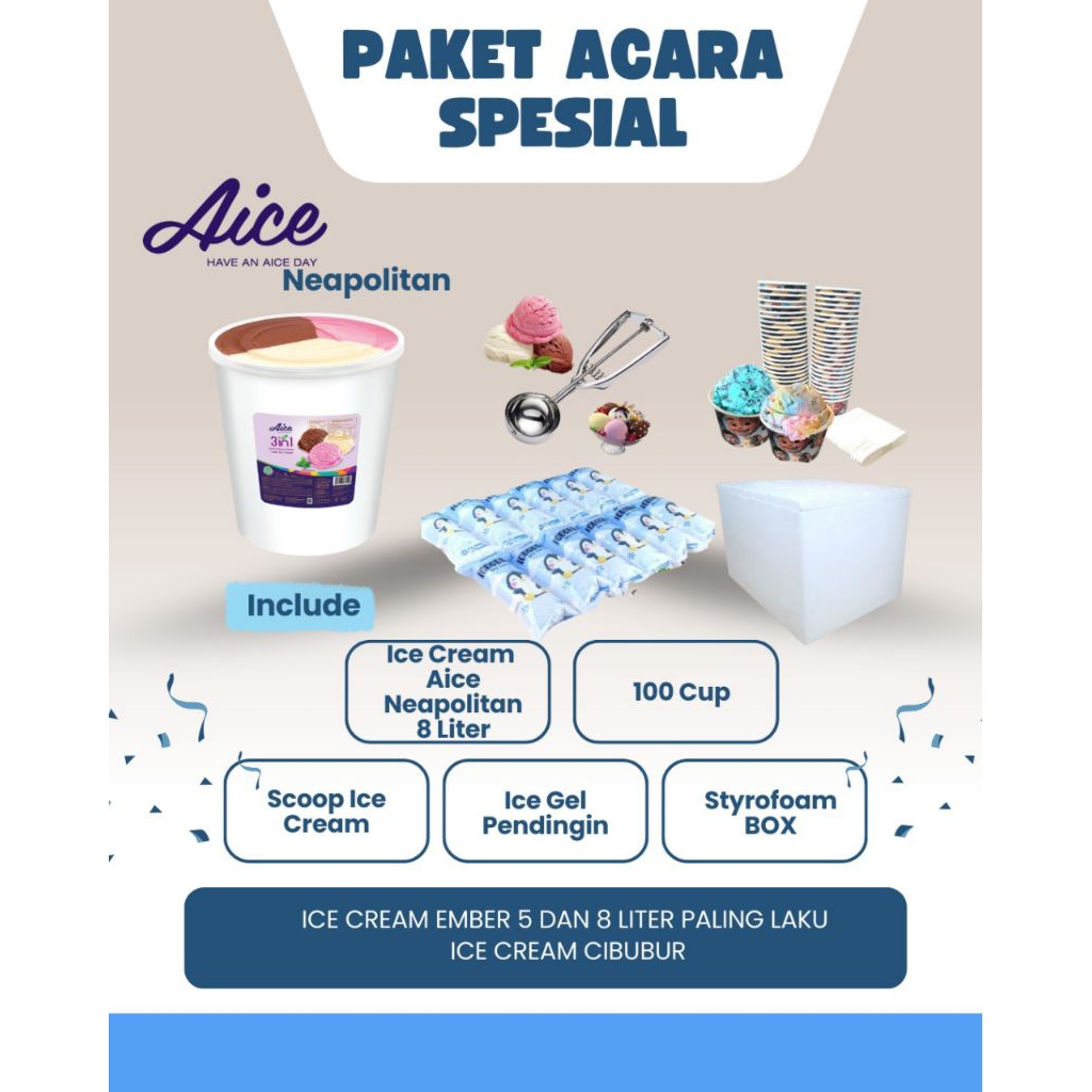 Paket Ice cream Aice 1 ember size 8 liter  3 Rasa