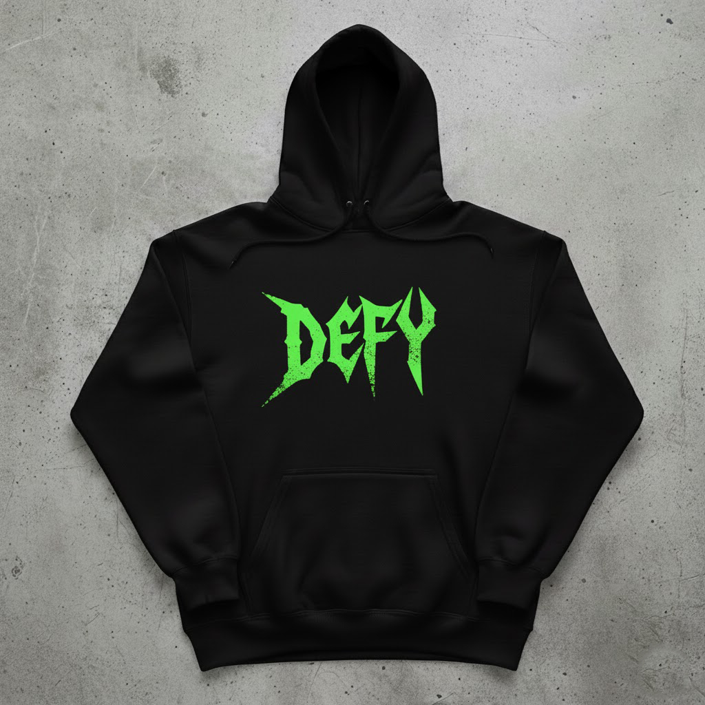 Hoodie DEFY Logo Drip Grunge Neon Green/Hitam [Distro Premium] | Jaket Sweater Oversize Pria Aesthet