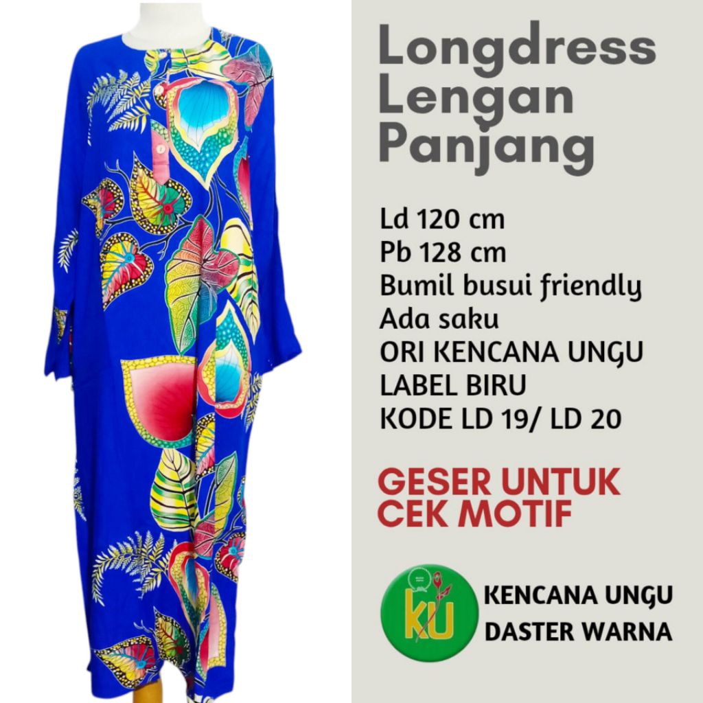 Daster Panjang Muslimah Longdress Kencana Ungu Label Biru Ld 120 cm Panjang 128 cm