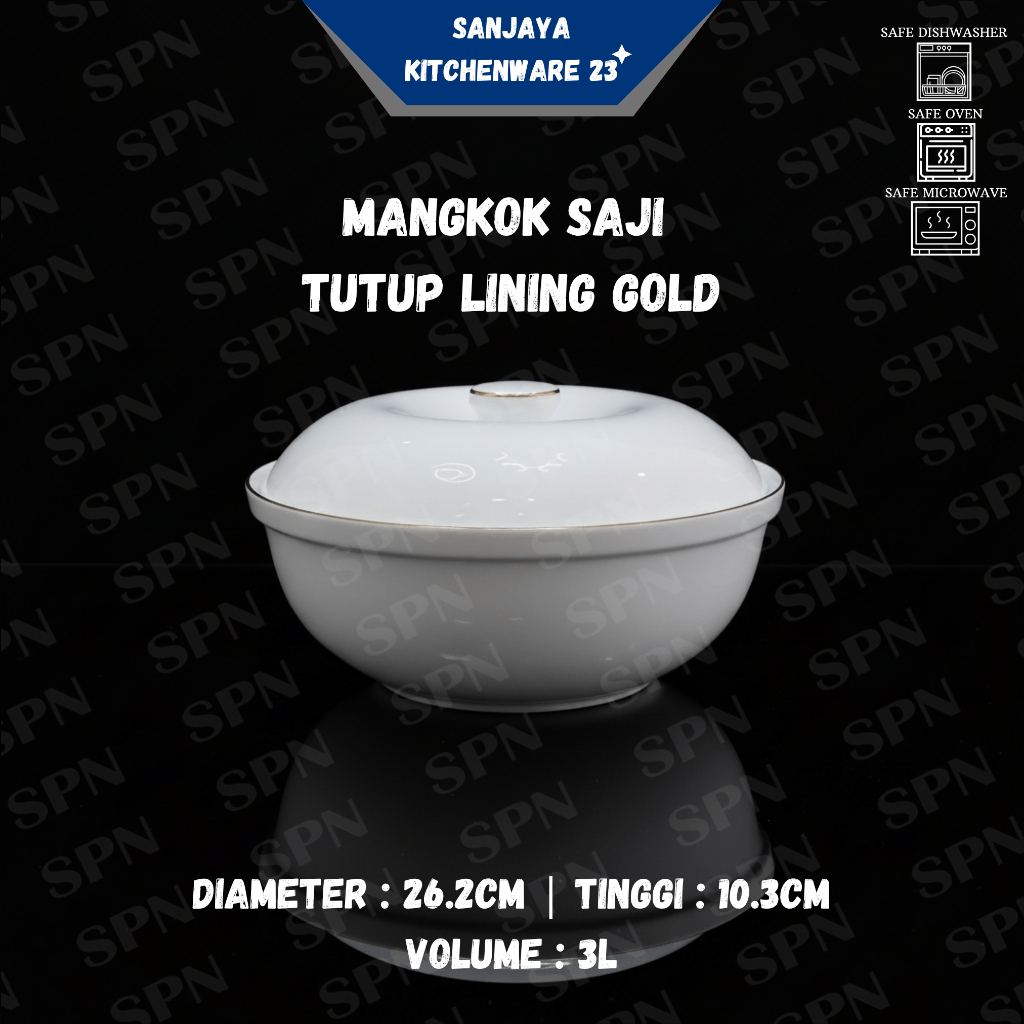 Mangkuk Sayur+Tutup Keramik Porselen Lining Gold By Indo Keramik Vol 3000ML | Sanjaya Kitchenware 23
