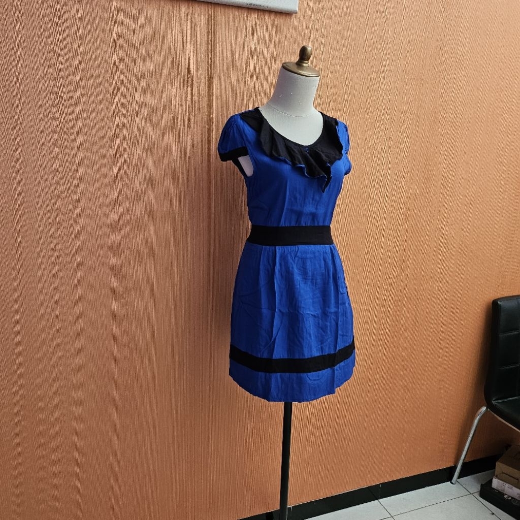 mini midi dress wanita birel biru elektrik RYTON cewek M lengan pendek L mix hitam