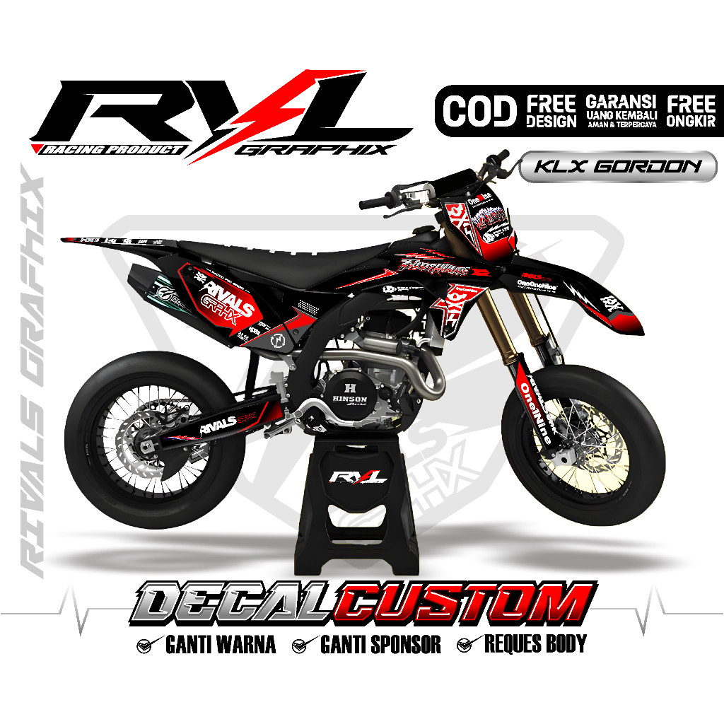 decal klx gordon full body custom hitam merah