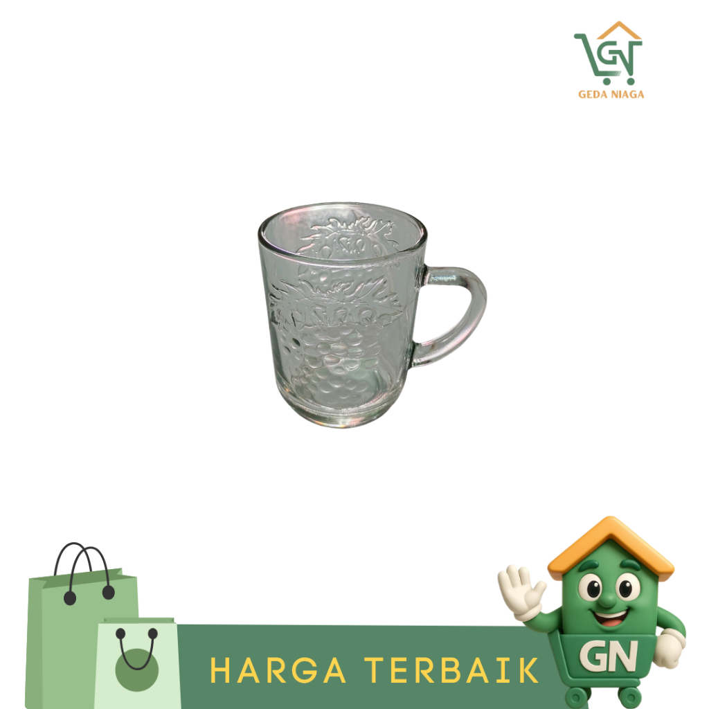 Gelas Kaca Satu Set / Gelas Kaca Timbul Motif Anggur Isi (6 PCS)