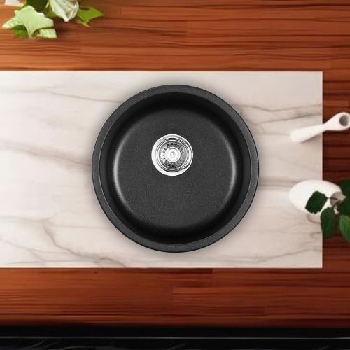 Wastafel Granite Bulat Zehn+ 43x19cm Hitam 8330 - Round Granite Sink Black [INCLUDE PACKING KAYU]