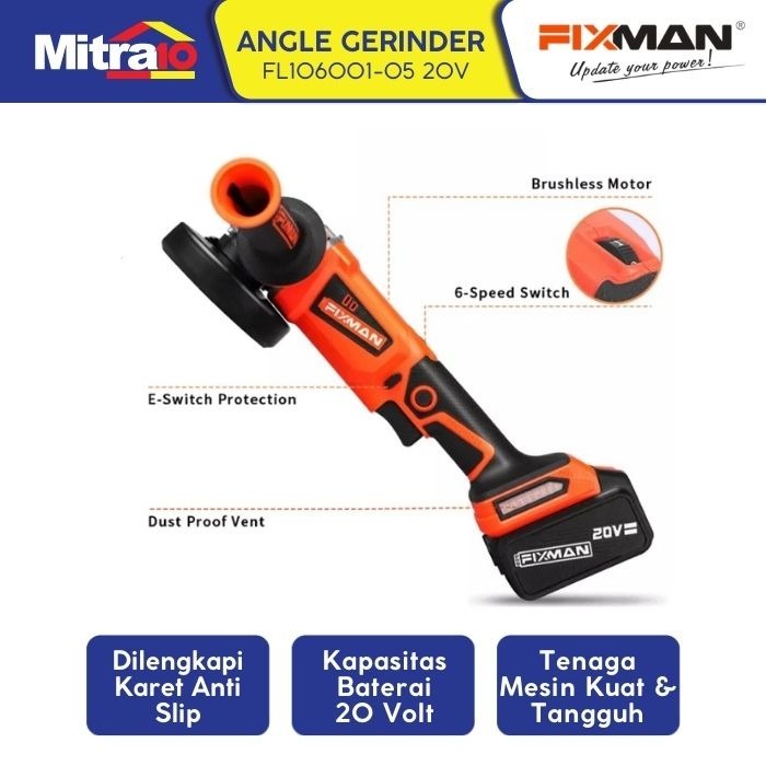 Gerinda Cordless Fixman 20V FL106001-05 - Angle Grinder
