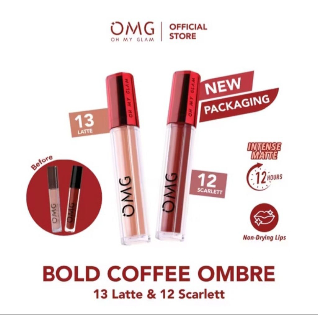BEST SELLER OMG OH MY GLAM Mattlelast Lip Cream Bold Coffe Ombre - 12 & 13 (Lip Cream Matte)
