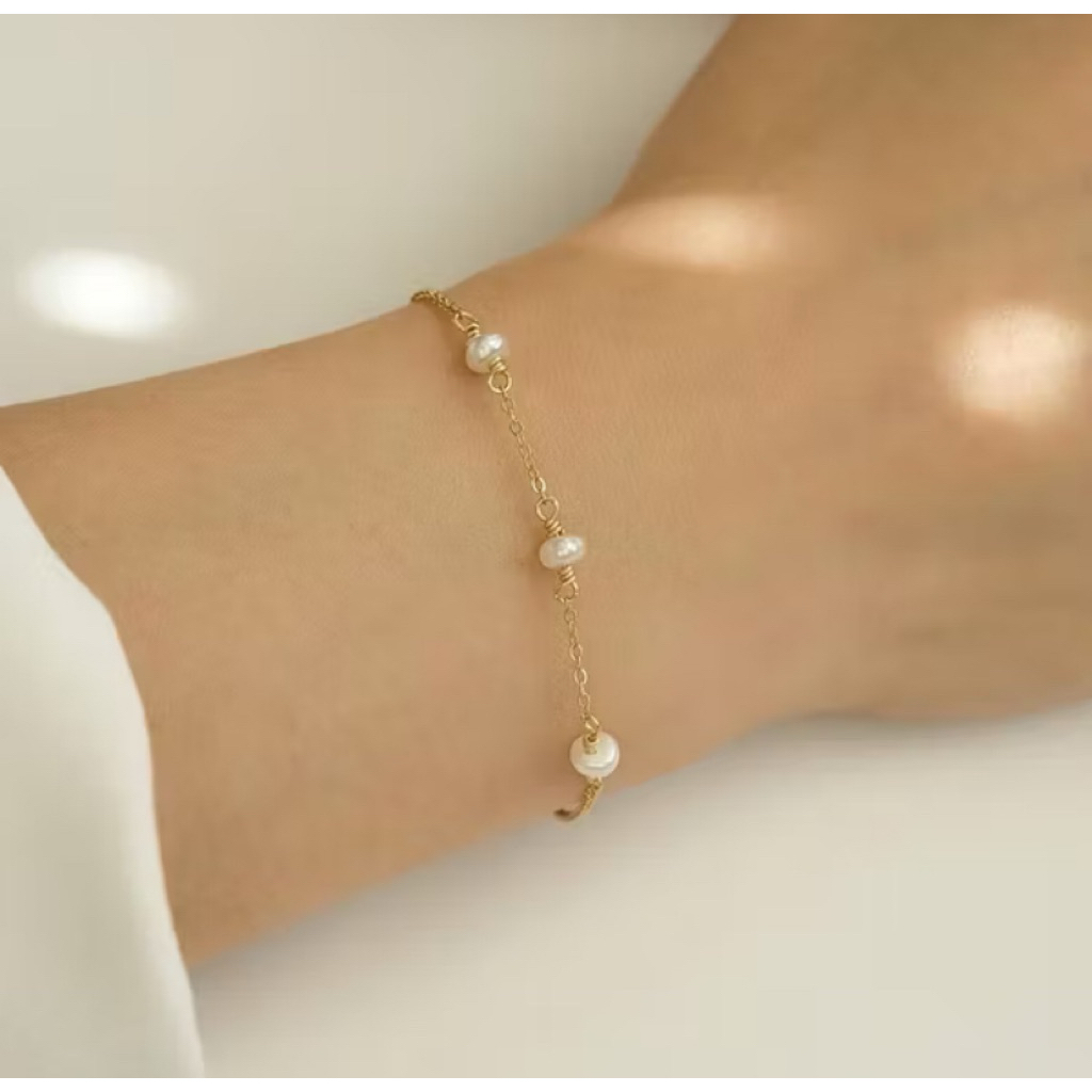 Aksesoris Perhiasan Gelang Rantai Rhodium Lapis emas 18krt Mutiara Air Tawar Asli Lombok Bersertifik