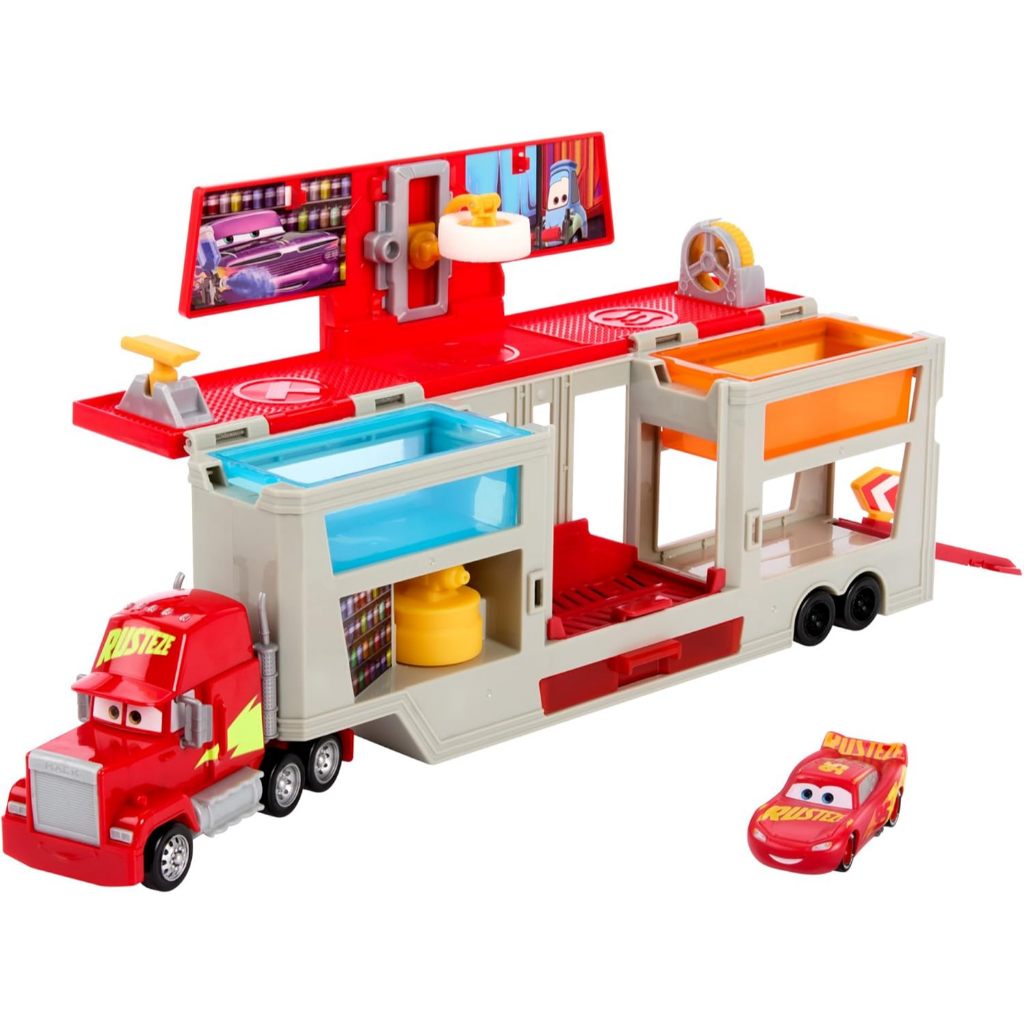 Mattel Disney and Pixar Cars Transforming Truck & Toy Car Playset, Color Changers Paint Shop Mack wi