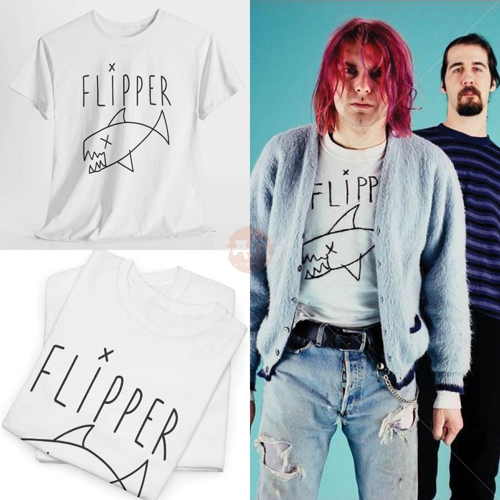 Kaos Band Unisex Flipper Kurt Cobain Nirvana Vintage 90s – Sablon Discharge Premium