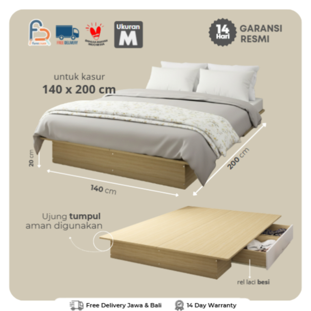 Furnicrush Alas Tempat Tidur / Divan / Divan Headboard / Dipan 140 / Tempat Tidur dengan Laci / Dipa