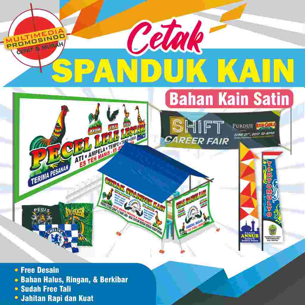 CETAK SPANDUK KAIN, BAHAN KAIN SATIN