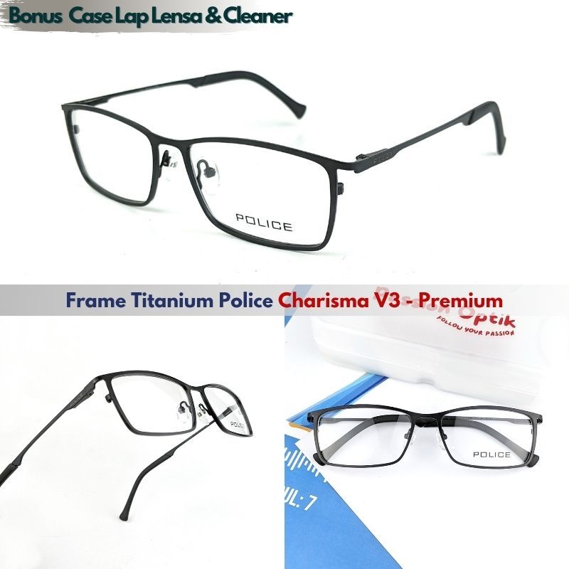 Kacamata Titanium Pria Minus Premium | Frame Police Carisma V3 Optik Elegan | Kacamata Photocromic &
