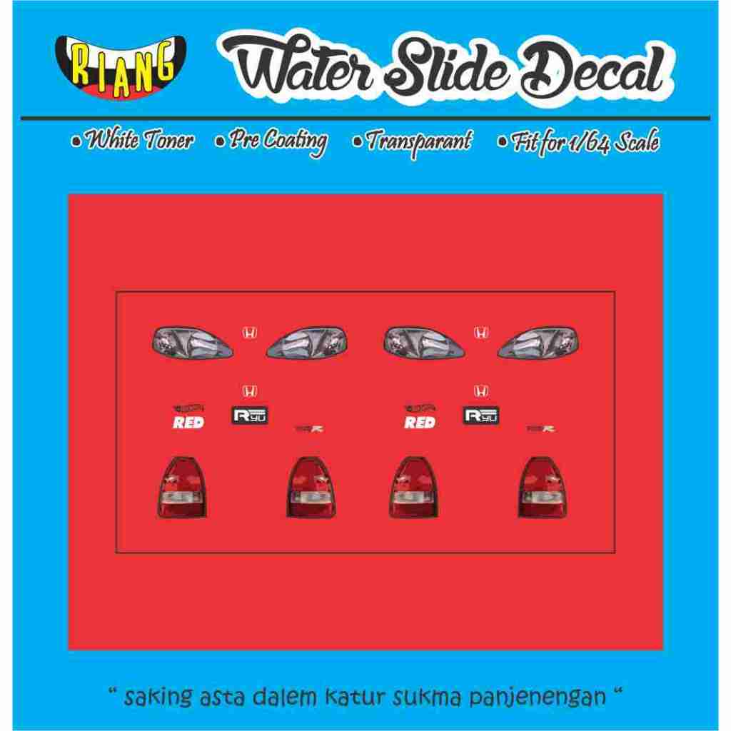 Decal Waterslide Hot Wheels Civic EK 9 Red Edition