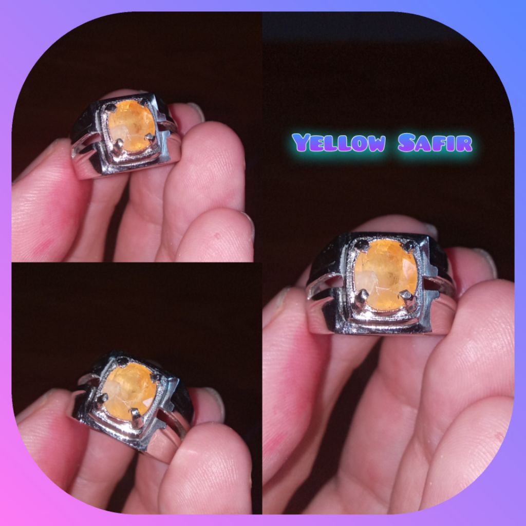 Cincin Batu Permata Yellow Safir Yakut Kuning Asli Natural