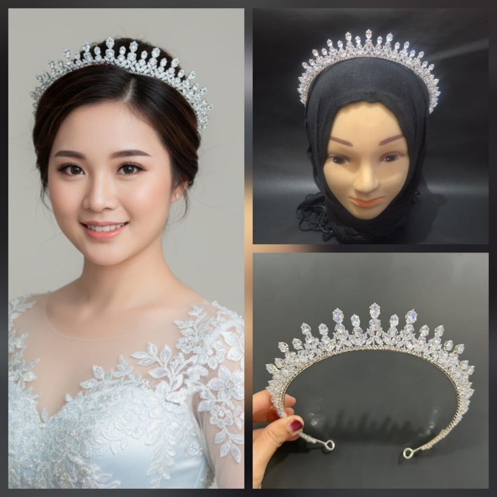 Mahkota Pengantin Zircon Cecilia sampai Telinga