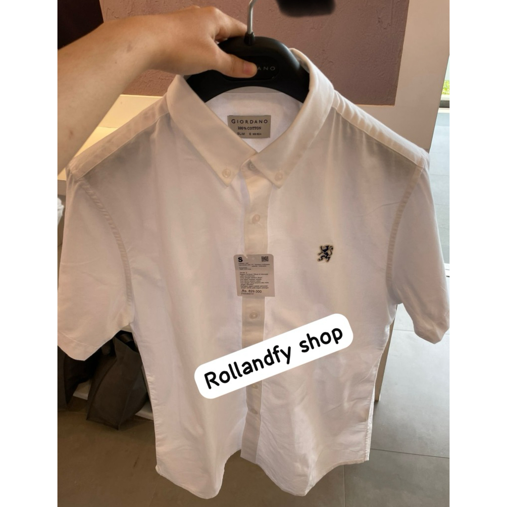 Giordano Men's Cotton Oxford lion  Shirt Lengan pendek| Kemeja Giordano original pria lengan pendek