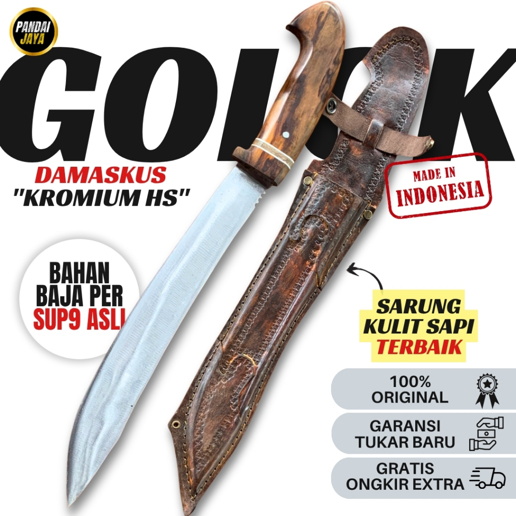 Golok Damaskus Kromium aja Per 100% Asli | Pemotong Kayu/Bambu > Golok Baja Asli Super Tajam