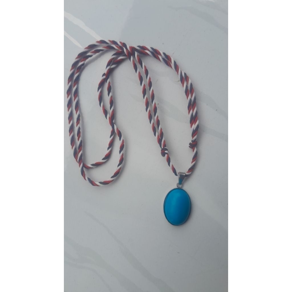 kalung tali tridatu batu akik pirus biru polos liontin