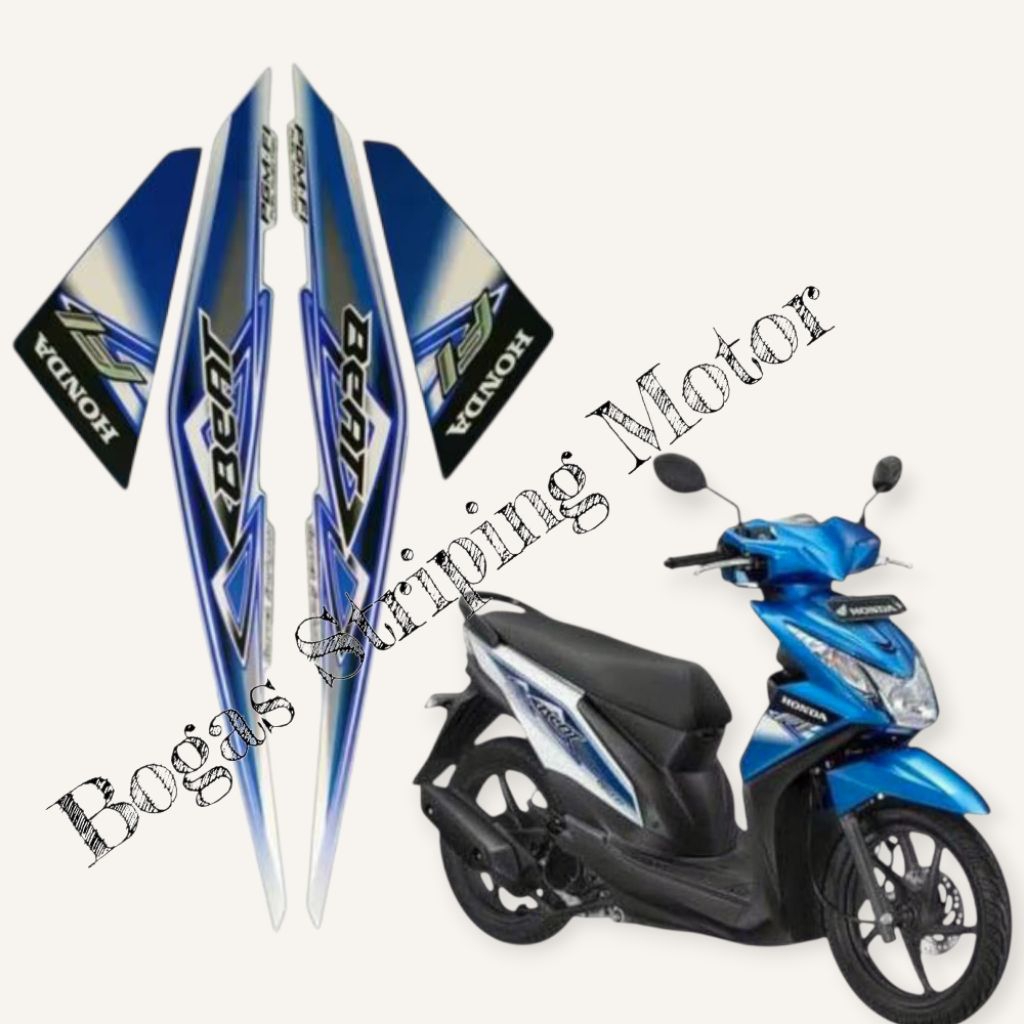 Stiker Striping Lis Les Bodi Motor Honda Beat Fi 2013 Putih Biru Full Body Standar Berkualitas Terba