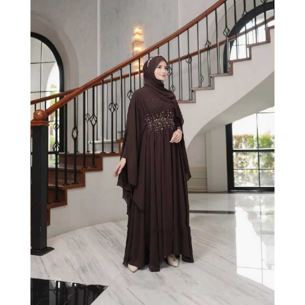 Gamis Kaftan Terbaru 2026 Dress Lebaran Keknian Bahan Ceruty Pakaian Muslim Wanita Style Dubai