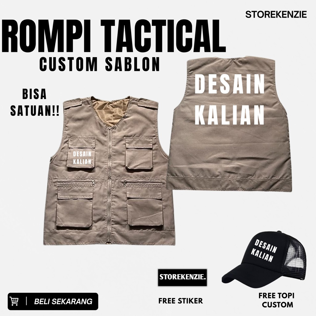Custom rompi tactical multifungsi sablon satuan bahan premium free topi custom sablon