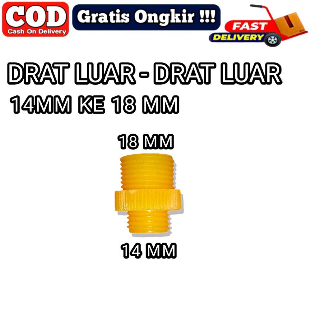 Soket Konektor 18mm Drat Luar Ke Drat 14mm