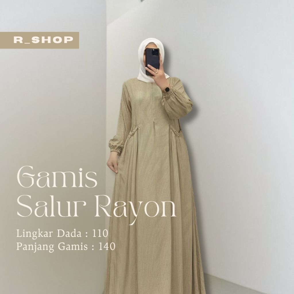 R_Shop || Gamis VIRAL Gamis Salur Katun Rayon Diamon | Gamis Motif Salur | Gamis Rayon