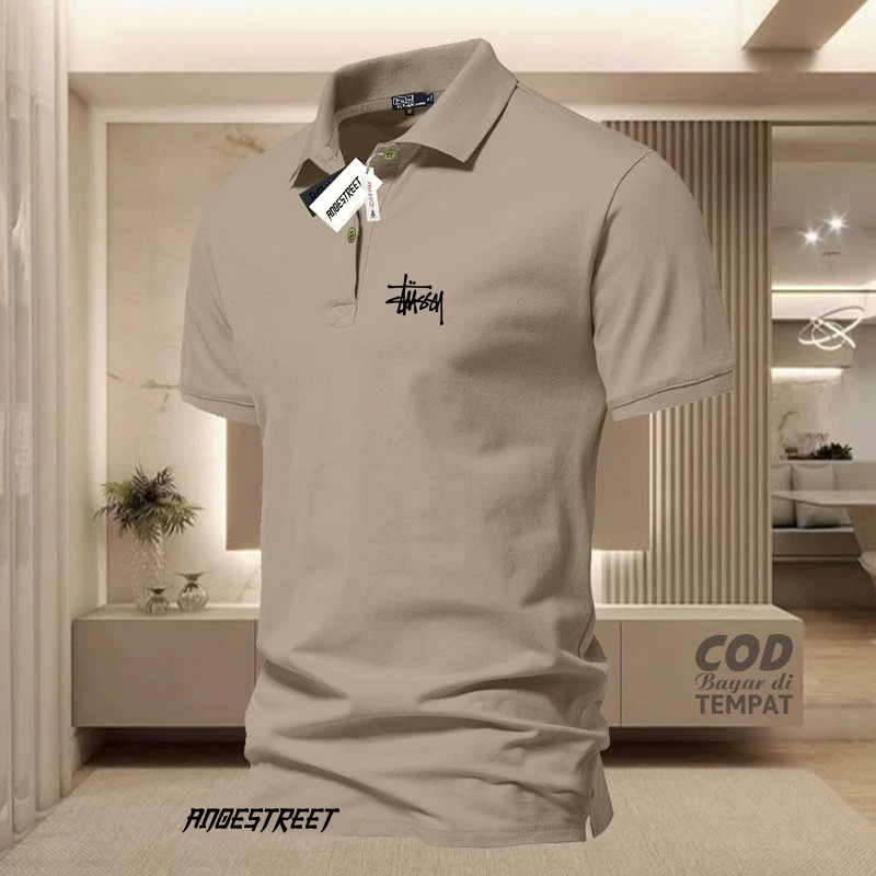 COD T-shrit POLO kerah Polo Stussy Hitam Kaos Kerah Dewasa Shirt / Kaos Wangki Pria Polo / Kaos Sera